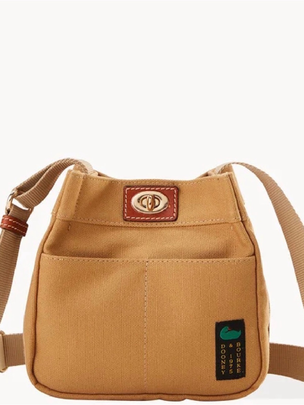Dooney & Bourke Tan Canvas Small Crossbody with Turn-Lock Accent